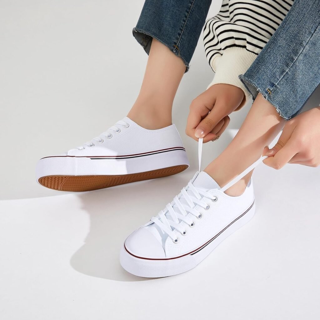 Amazon.com | FRACORA Womens White Canvas Sneakers Low Top Canvas Shoes for Men Fashion Unisex Sneakers(White,US8.5) | Fashion Sneakers