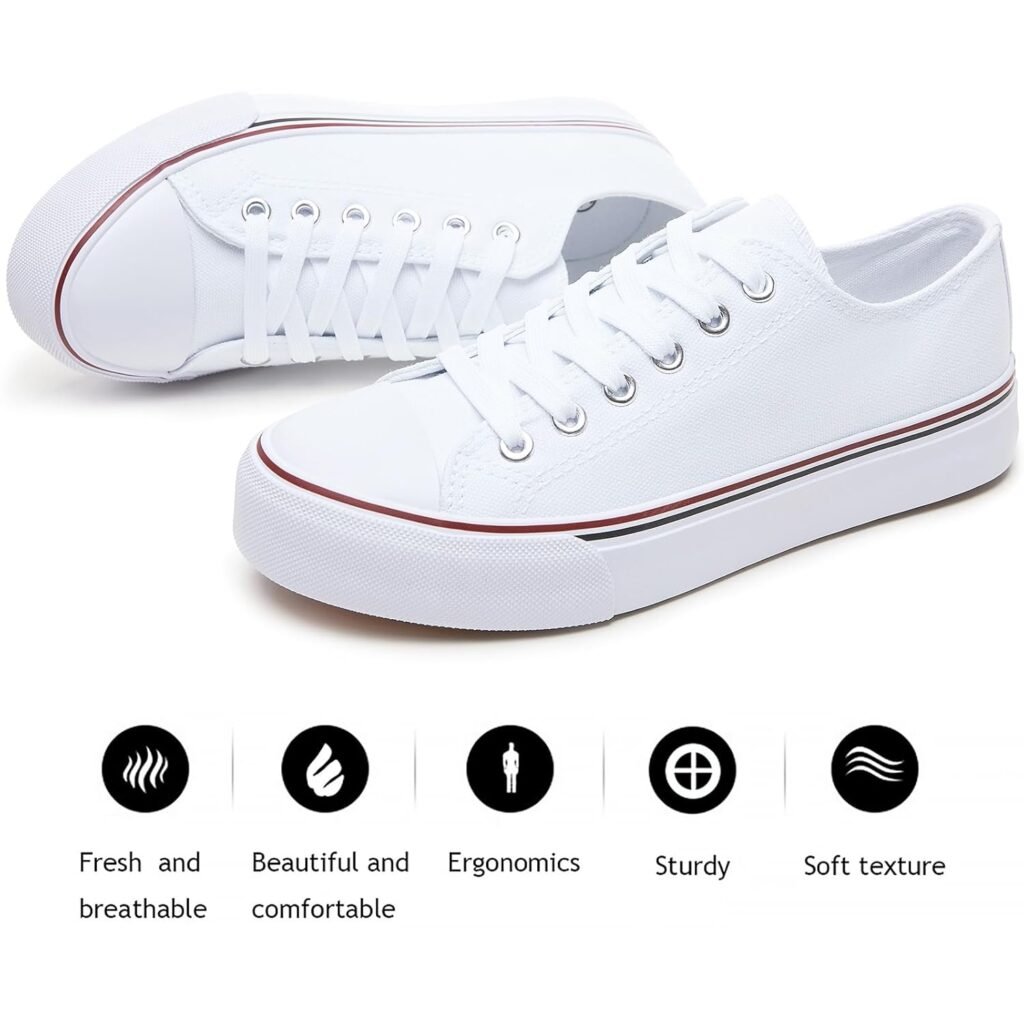 Amazon.com | FRACORA Womens White Canvas Sneakers Low Top Canvas Shoes for Men Fashion Unisex Sneakers(White,US8.5) | Fashion Sneakers