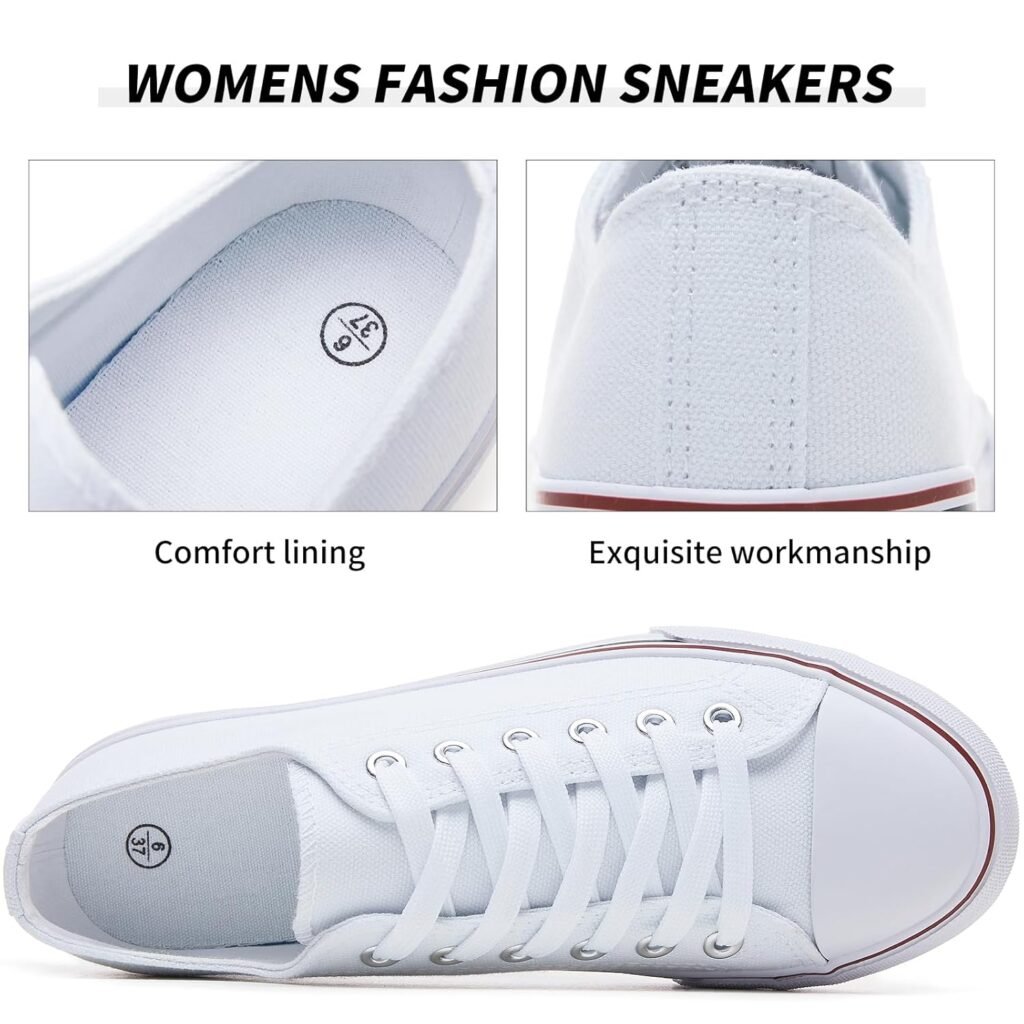 Amazon.com | FRACORA Womens White Canvas Sneakers Low Top Canvas Shoes for Men Fashion Unisex Sneakers(White,US8.5) | Fashion Sneakers