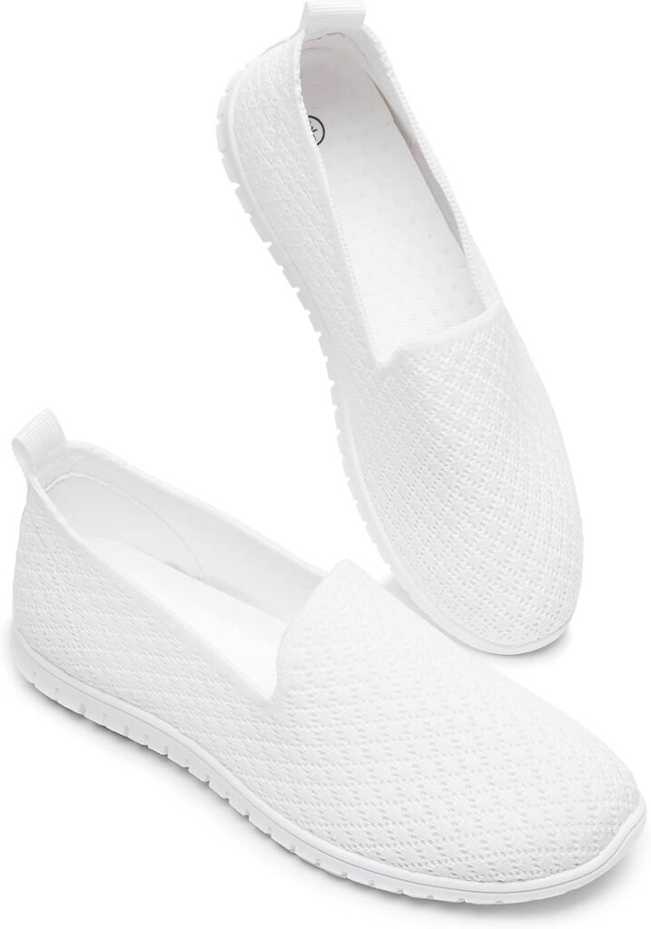 BABUDOG Womens Mesh Flats Shoes Breathable Slip on Shoes Casual Black and White Flats Comfortable Walking Shoes