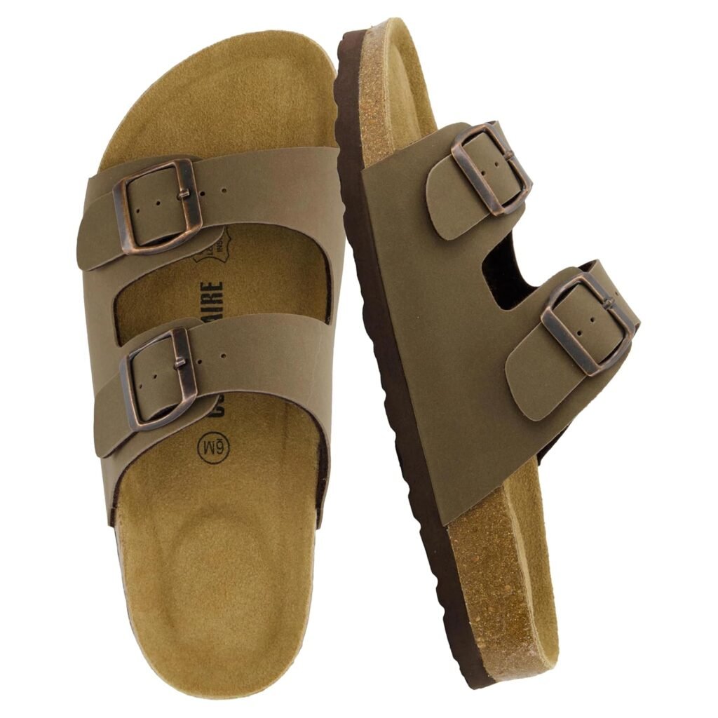 CUSHIONAIRE Lane Cork Footbed Sandals for Women – Comfortable Double Buckle Slip-On with Genuine Suede Footbed  Arch Support Slides for Women Footwear
