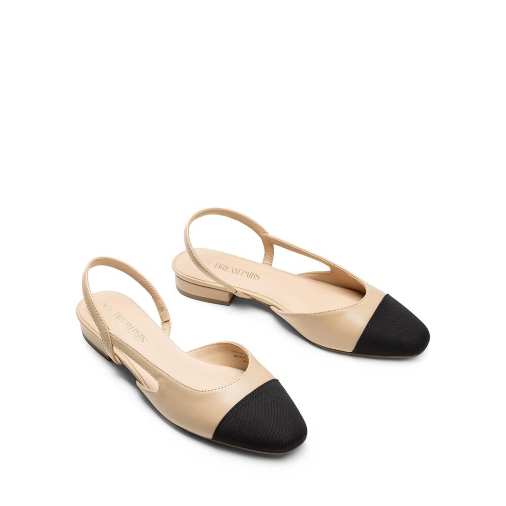 DREAM PAIRS Slingback Ballet Flats for Women Square Cap Toe Low Heel Dress Shoes Comfortable Work Flats for Office Party Wedding Business Casual