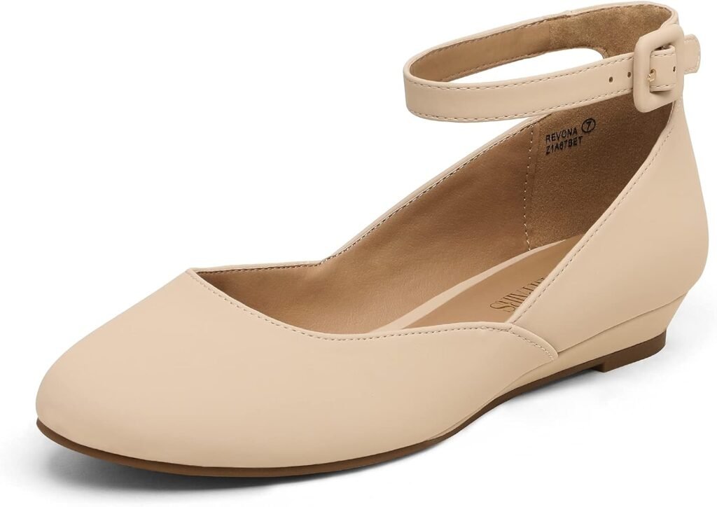 DREAM PAIRS Womens Dress Flats Ballet Low Wedge Round Toe Ankle Strap Comfortable Casual Flats Shoes