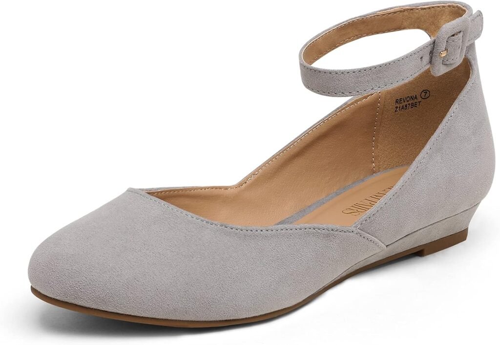 DREAM PAIRS Womens Dress Flats Ballet Low Wedge Round Toe Ankle Strap Comfortable Casual Flats Shoes