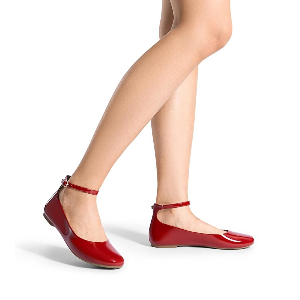 DREAM PAIRS Womens Dressy Ballet Flats Shoes Round Toe Comfortable Ankle Strap Patent Ballerina Flats Shoes