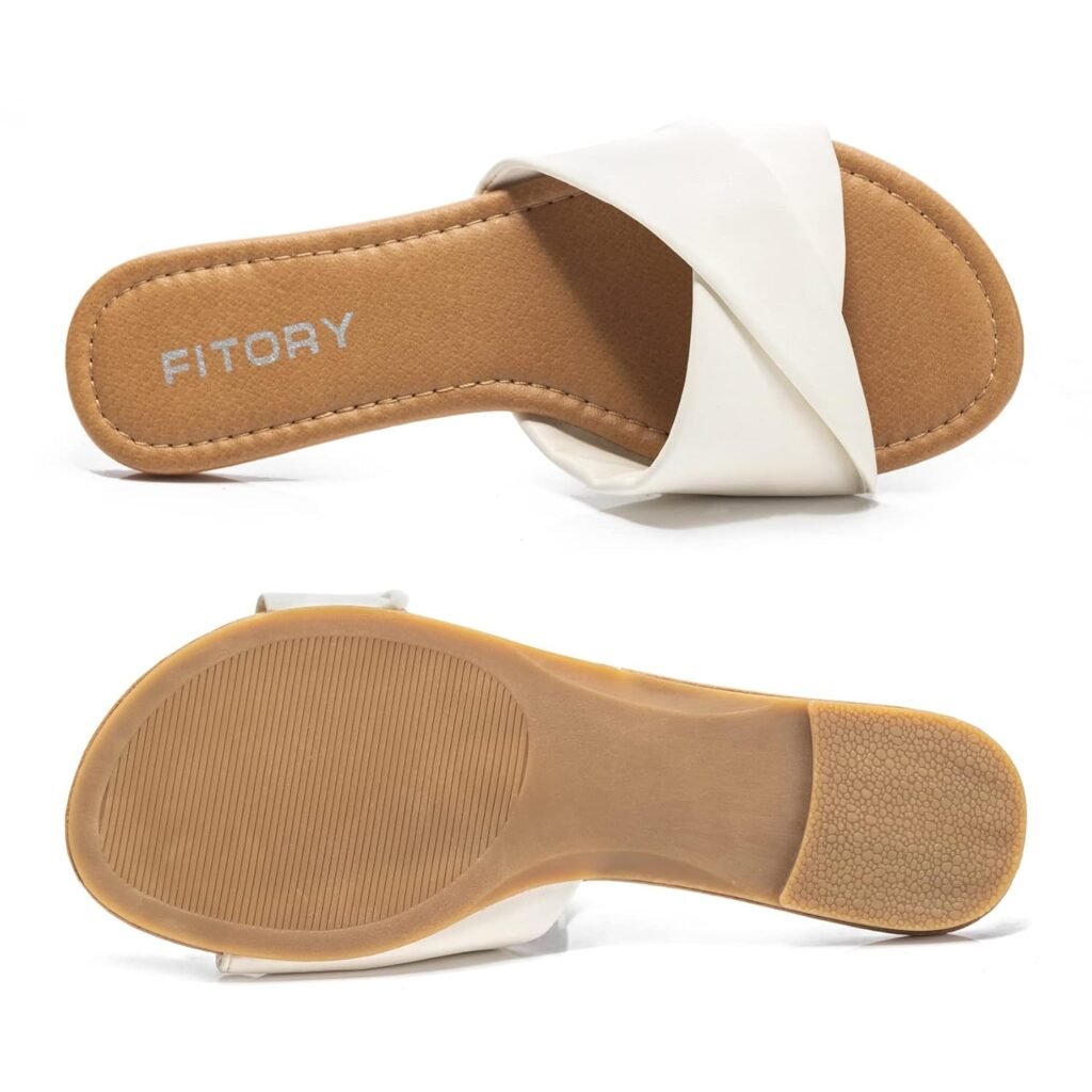 FITORY Womens Flat Sandals Fashion Slides With Soft Leather Slippers for Summer Size 6-11