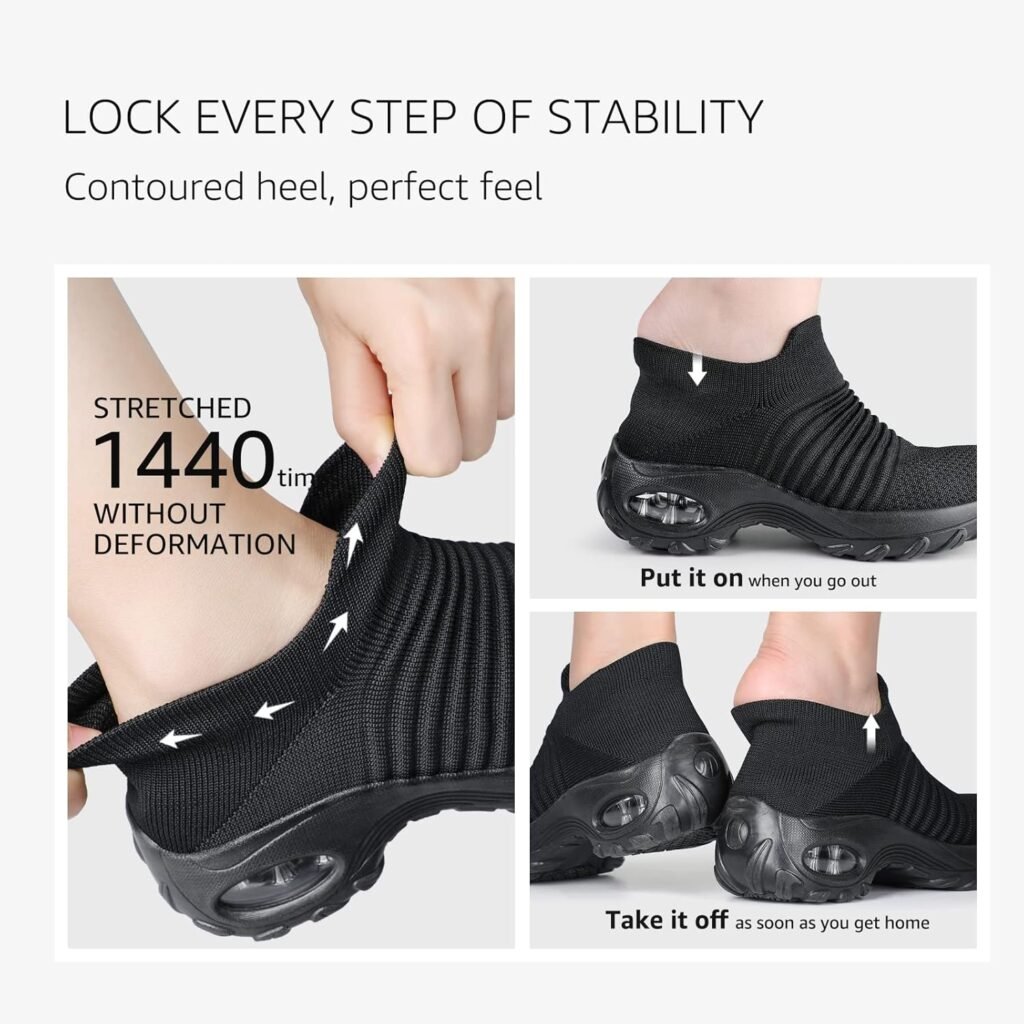 HKR Womens Walking Shoes Arch Support Non Slip Work Shoes Breathable Knit Upper Lightweight for Plantar Fasciitis