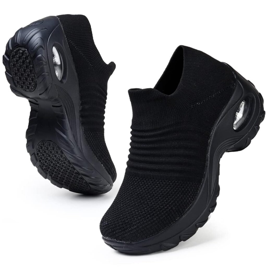 HKR Womens Walking Shoes Arch Support Non Slip Work Shoes Breathable Knit Upper Lightweight for Plantar Fasciitis