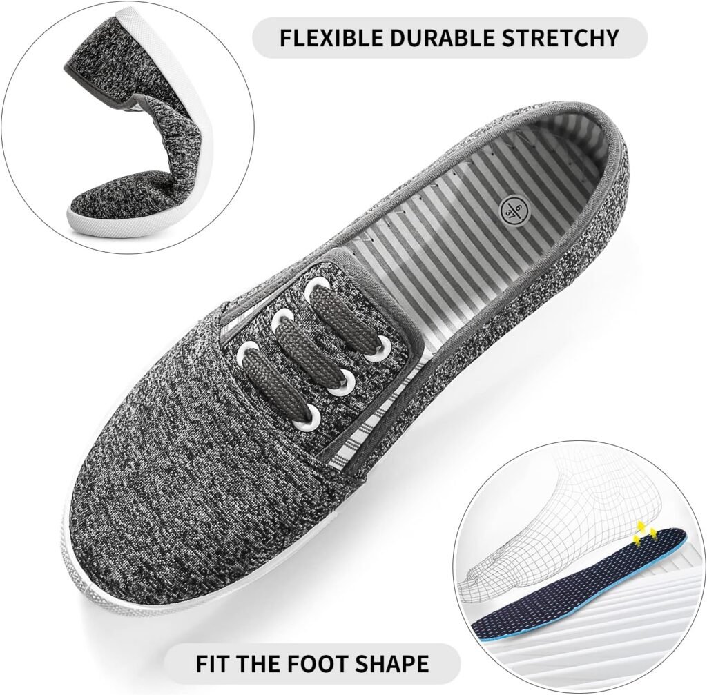 kufeiti Womens Canvas Slip On Shoes Sneakers for Women Fashion Comfortable White Black Elastic Sneakers for Women