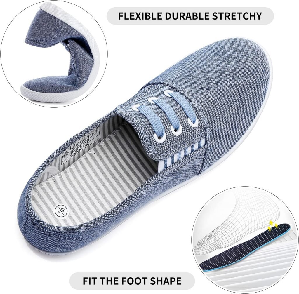 kufeiti Womens Canvas Slip On Shoes Sneakers for Women Fashion Comfortable White Black Elastic Sneakers for Women