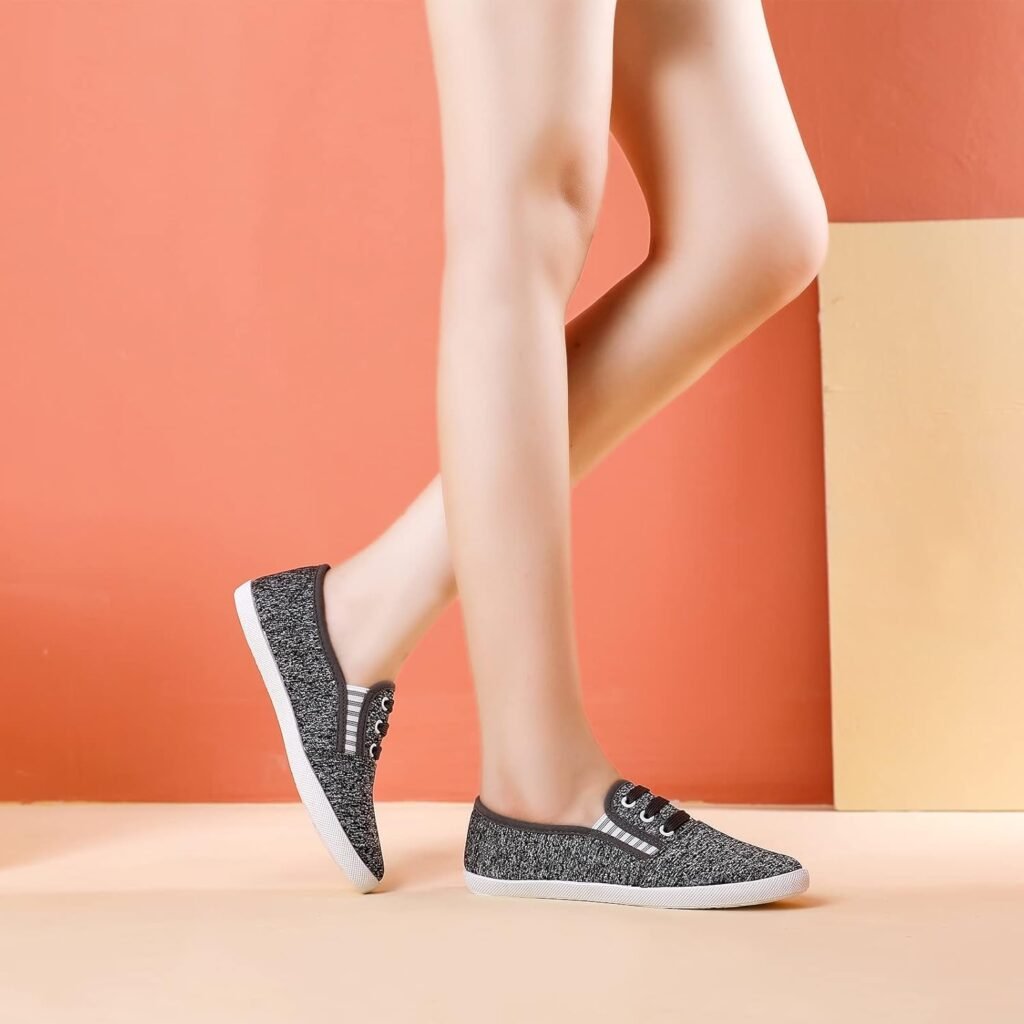 kufeiti Womens Canvas Slip On Shoes Sneakers for Women Fashion Comfortable White Black Elastic Sneakers for Women