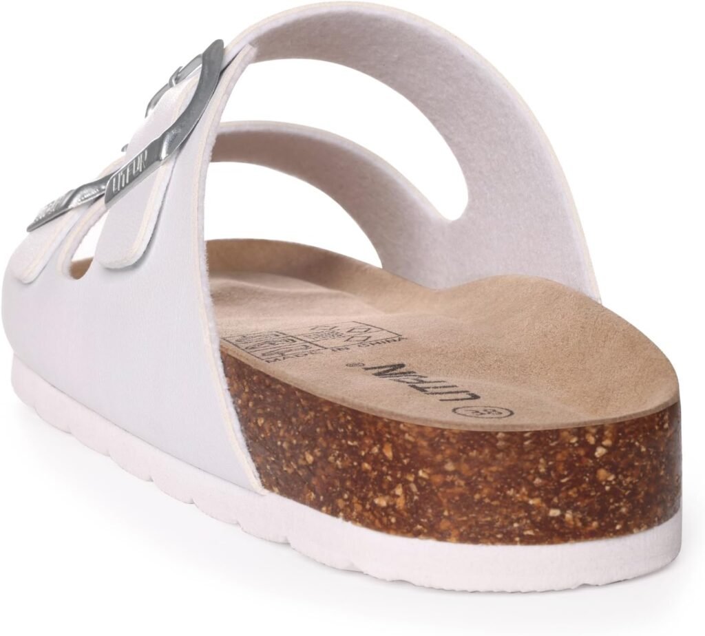 Litfun Womens Cork Footbed Sandal Summer Slip On Slide Sandals with Adjustable Buckle