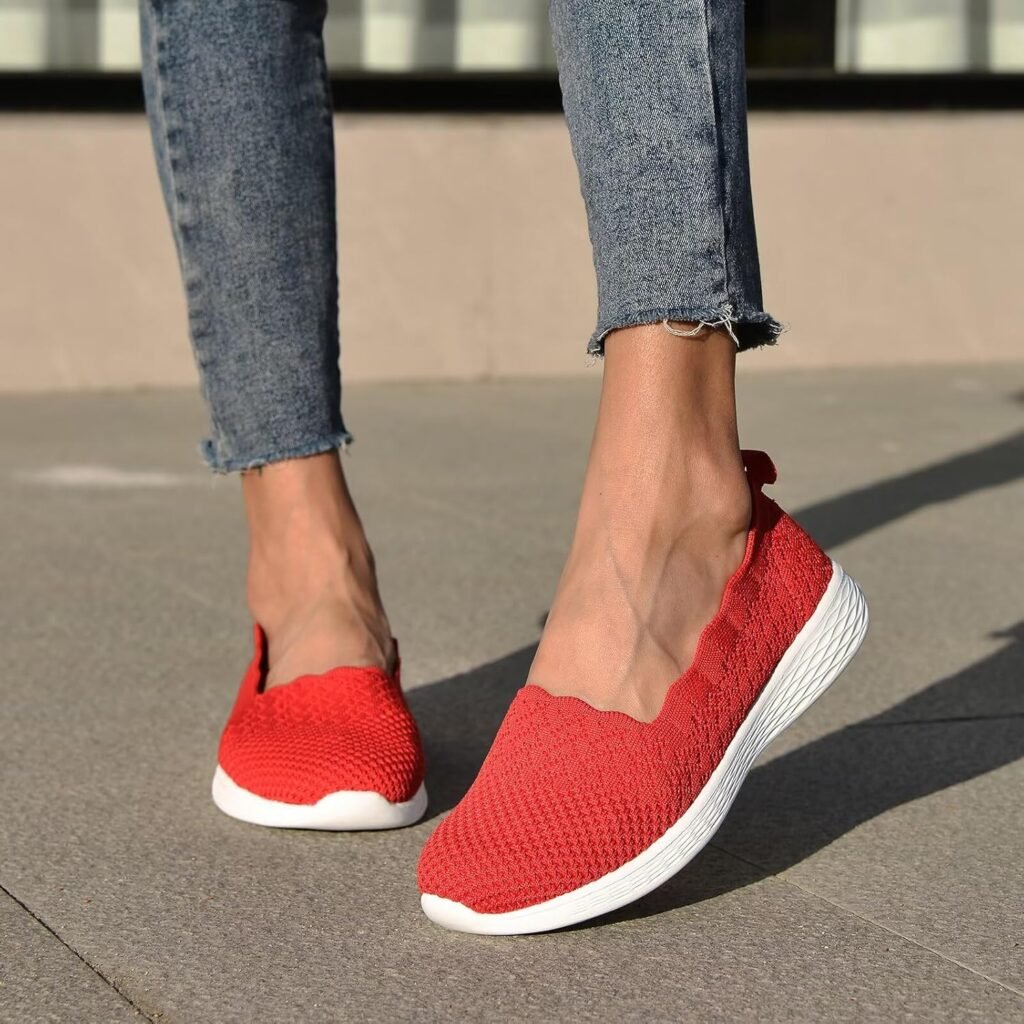 poemlady Womens Slip on Loafer Shoes - Mesh Casual Ballet Flat Nurse Walking Sneakers Knit Round Toe Casual Memory Foam Shoes 2235