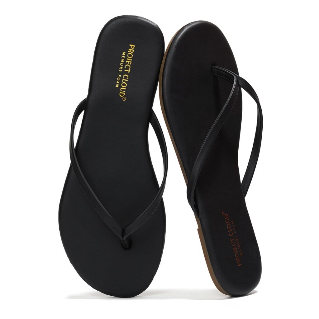 Project Cloud Flip Flops for Women - Memory Foam Flats Summer Sandals for Women 2025 - Vegan Leather Lightweight Womens Sandals Summer Beach Essentials Slides (Foundations)