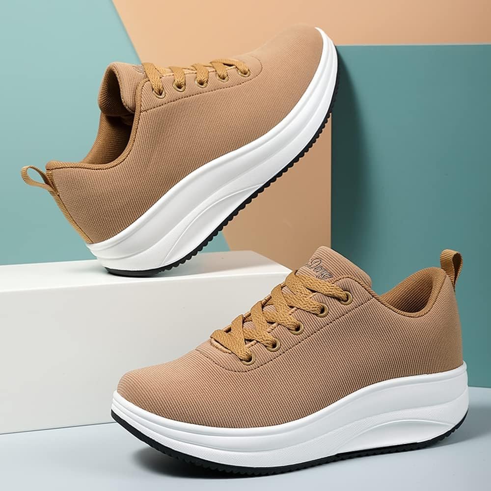 RUIDENG Platform Sneakers for Women Walking All Day | Slip Resistant Work Shoes for Women Comfortable | 2 Inch Thick Wedge Rocker Bottom