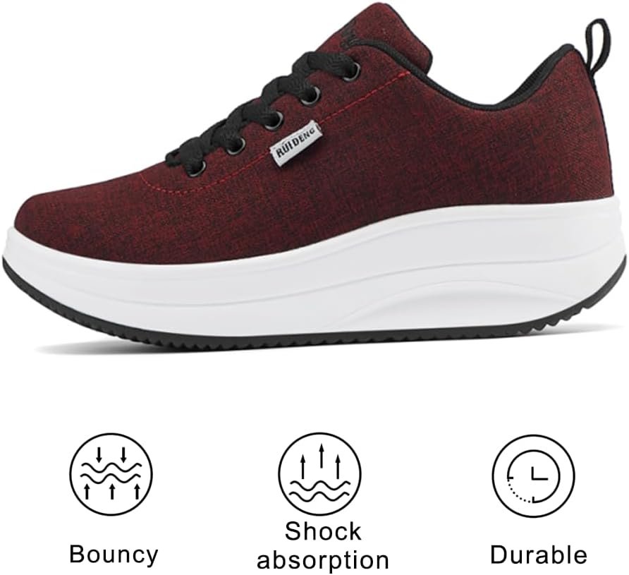 RUIDENG Platform Sneakers for Women Walking All Day | Slip Resistant Work Shoes for Women Comfortable | 2 Inch Thick Wedge Rocker Bottom