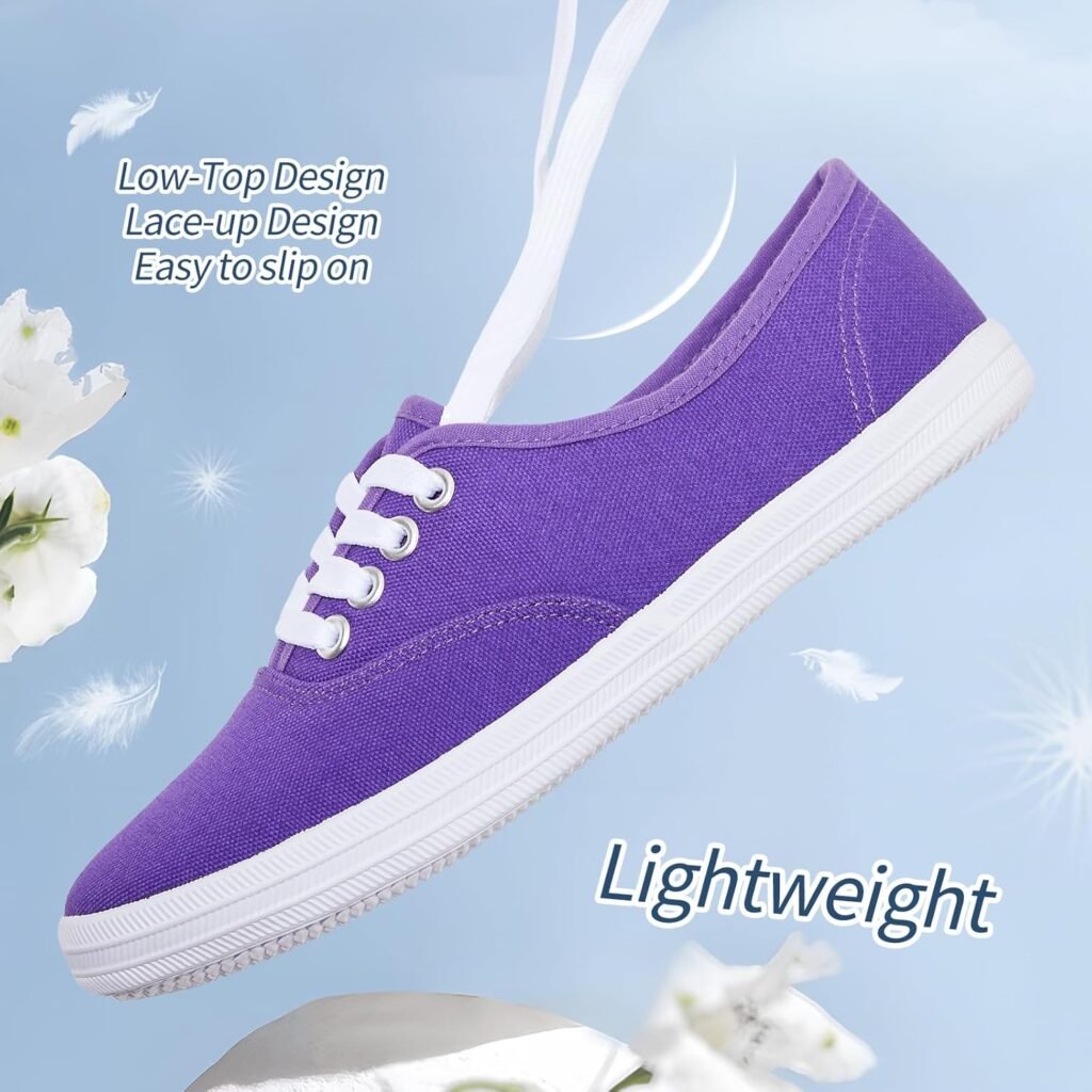 TUOPIN Womens White Canvas Sneakers Low Top Lace-up Canvas Shoes Lightweight Casual Tennis Shoes