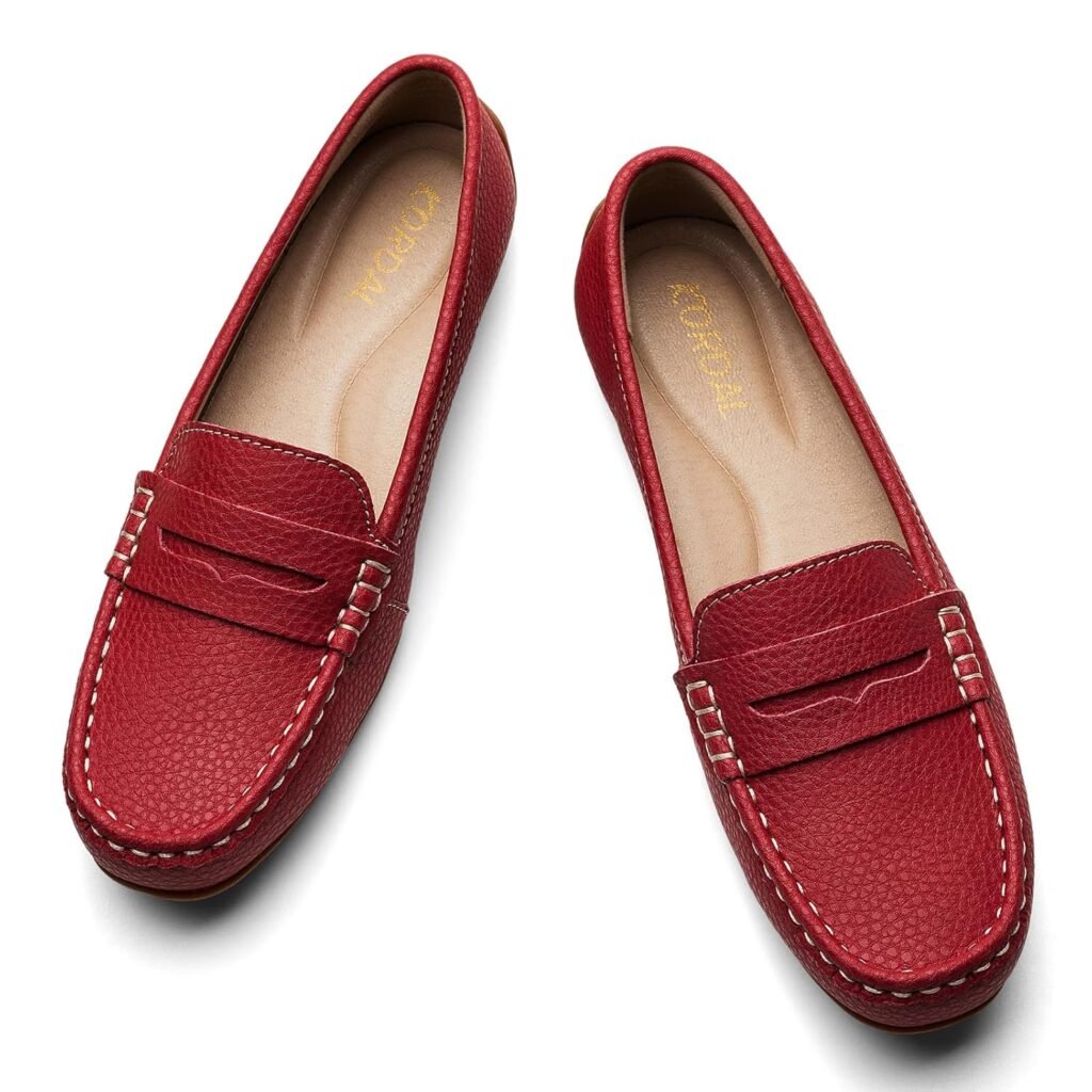 Womens Comfortable  Lightweight Leather Penny Loafers Slip-Ons Cute Business Casual Dress Shoes Work Office Flats Everyday Walking Shoes Driving Mocs for Women