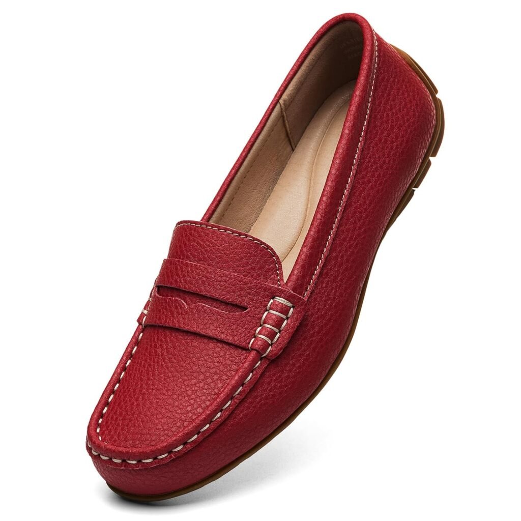 Womens Comfortable  Lightweight Leather Penny Loafers Slip-Ons Cute Business Casual Dress Shoes Work Office Flats Everyday Walking Shoes Driving Mocs for Women
