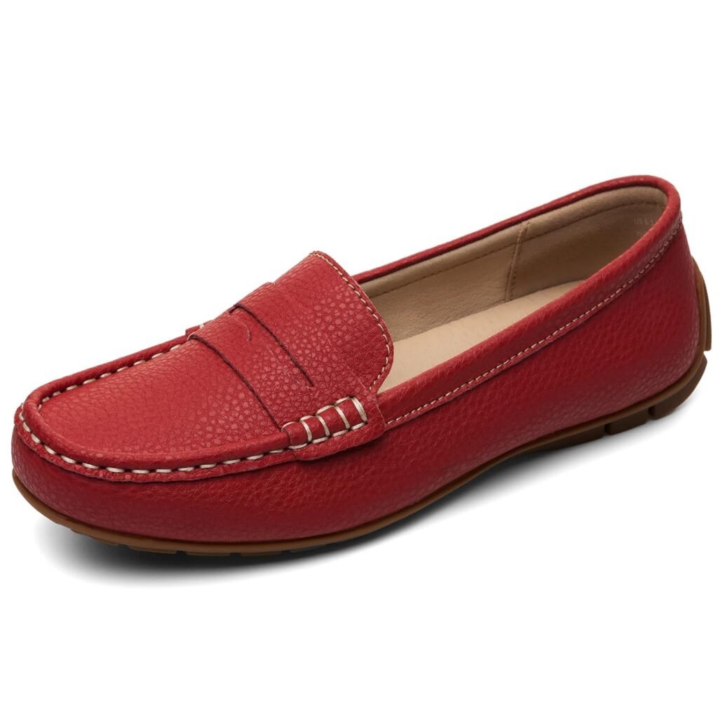 Womens Comfortable  Lightweight Leather Penny Loafers Slip-Ons Cute Business Casual Dress Shoes Work Office Flats Everyday Walking Shoes Driving Mocs for Women