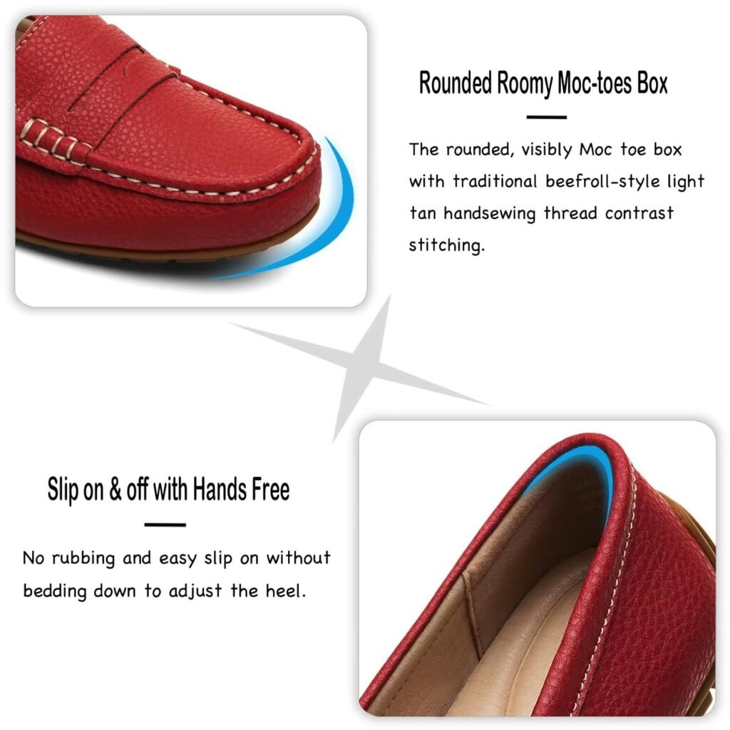 Womens Comfortable  Lightweight Leather Penny Loafers Slip-Ons Cute Business Casual Dress Shoes Work Office Flats Everyday Walking Shoes Driving Mocs for Women