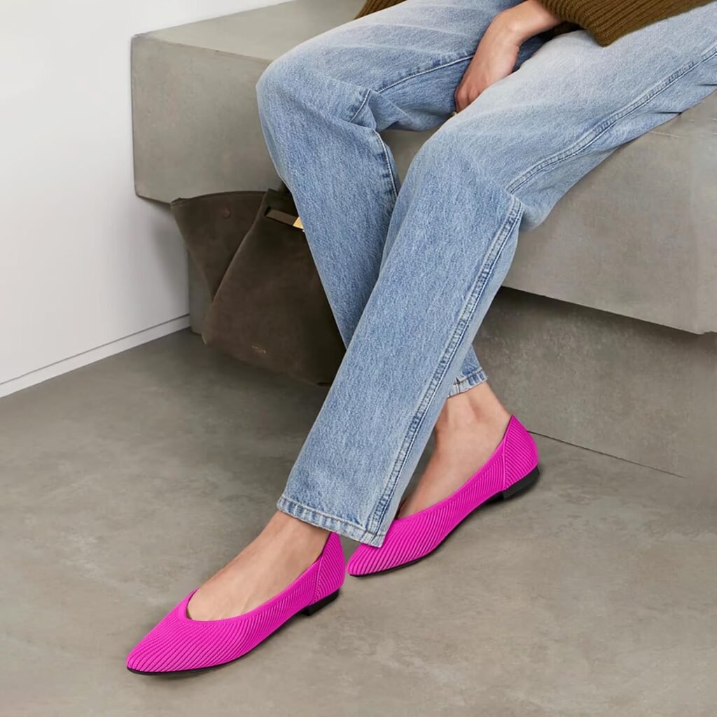 Womens Flats Shoes Pointed Toe Knit Ballet Comfortable Dressy Slip On Flat