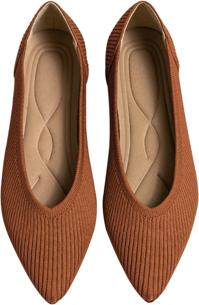 Womens Flats Shoes Pointed Toe Knit Ballet Comfortable Dressy Slip On Flat