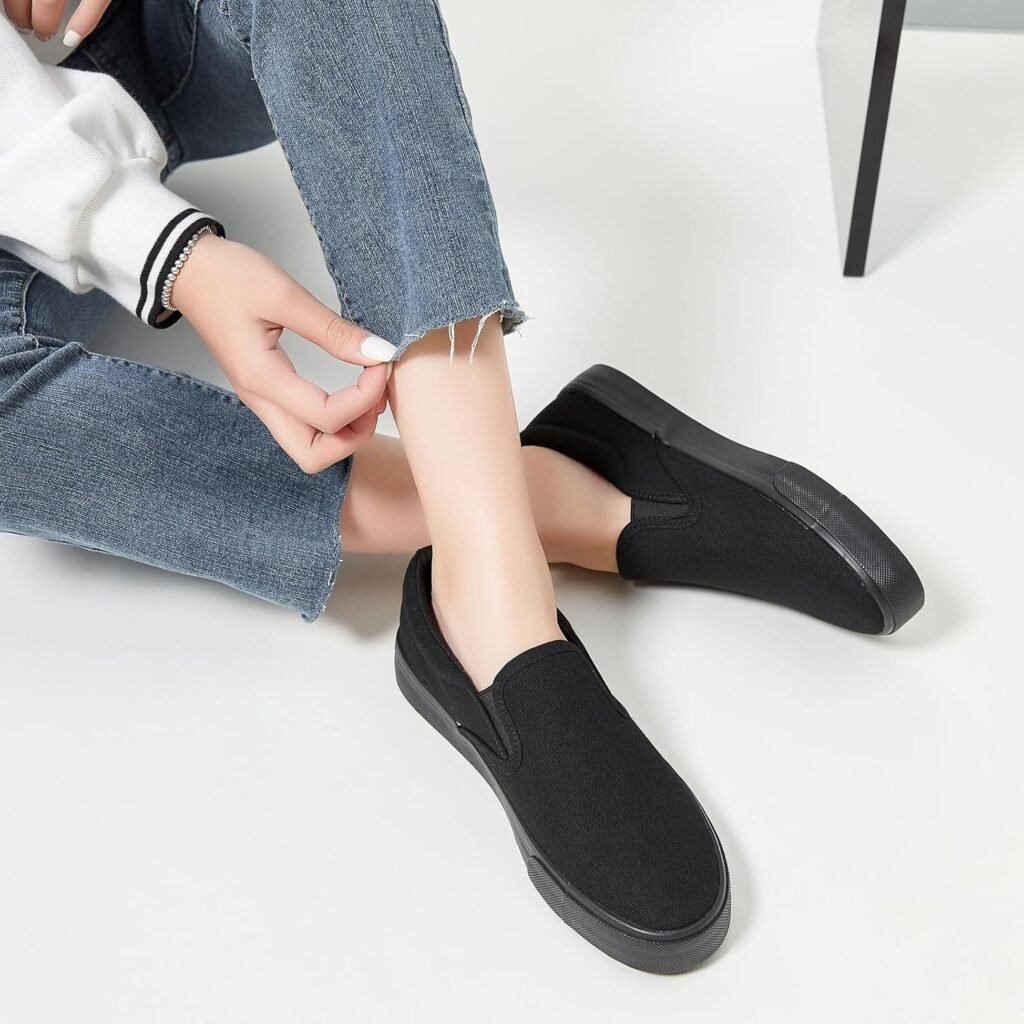 Womens Slip on Shoes Canvas Sneakers Loafers Non Slip Shoes Low Top Casual Shoes